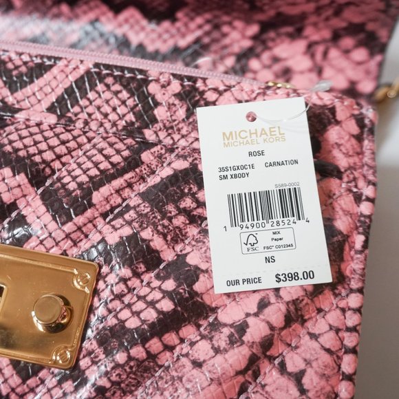 Michael Kors Rose Small MINI Crossbody Bag  Exotic Embossed Leather Pink - Picture 14 of 14